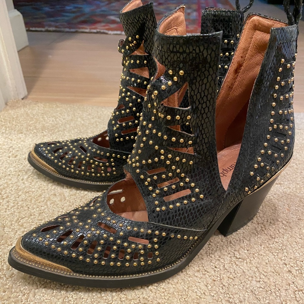 Jeffrey Campbell Black Leather Gold Stud Bootie 7.5